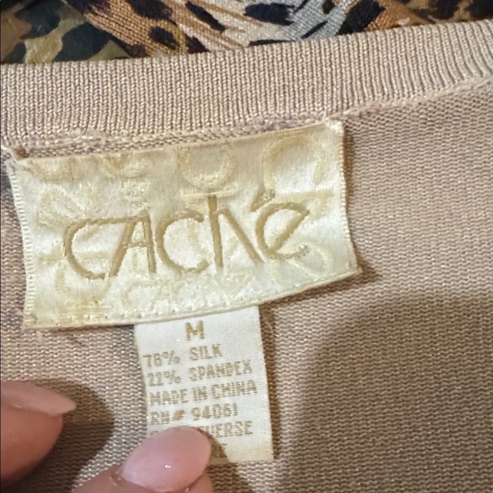 Caché Vintage Leopard Silk Blend Cardigan & Top w/ Leopard Face & Crystal Eyes - Picture 12 of 12
